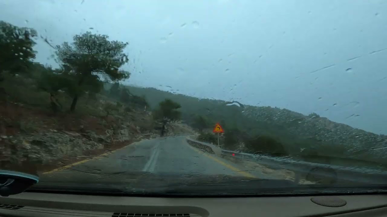 Driving in Heavy Rain to Snow - ASMR - Mountain Parnitha, Greece