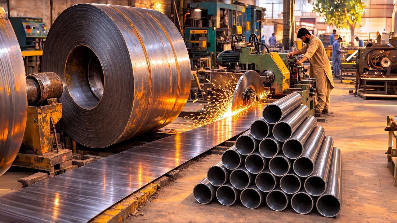 Amazing steel pipe manufacturing in local factory