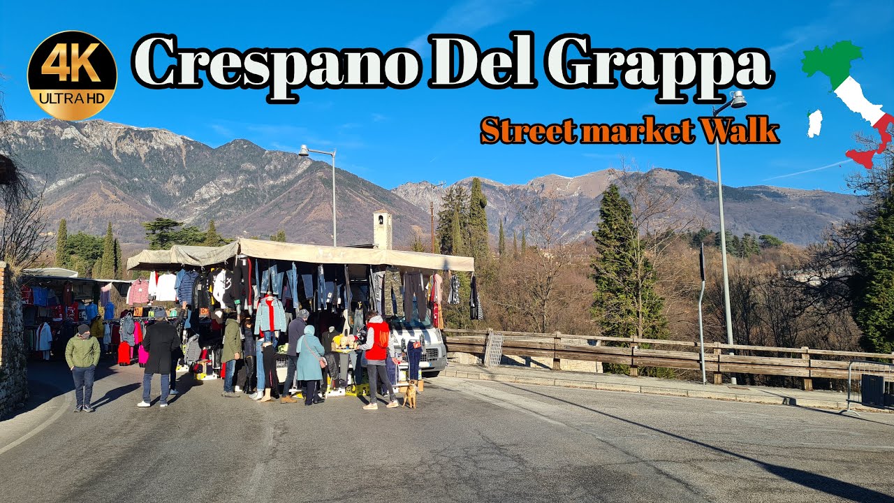 Crespano Del Grappa Italy Walking Tour Street Market Walk  4k Ultra HD 60fps