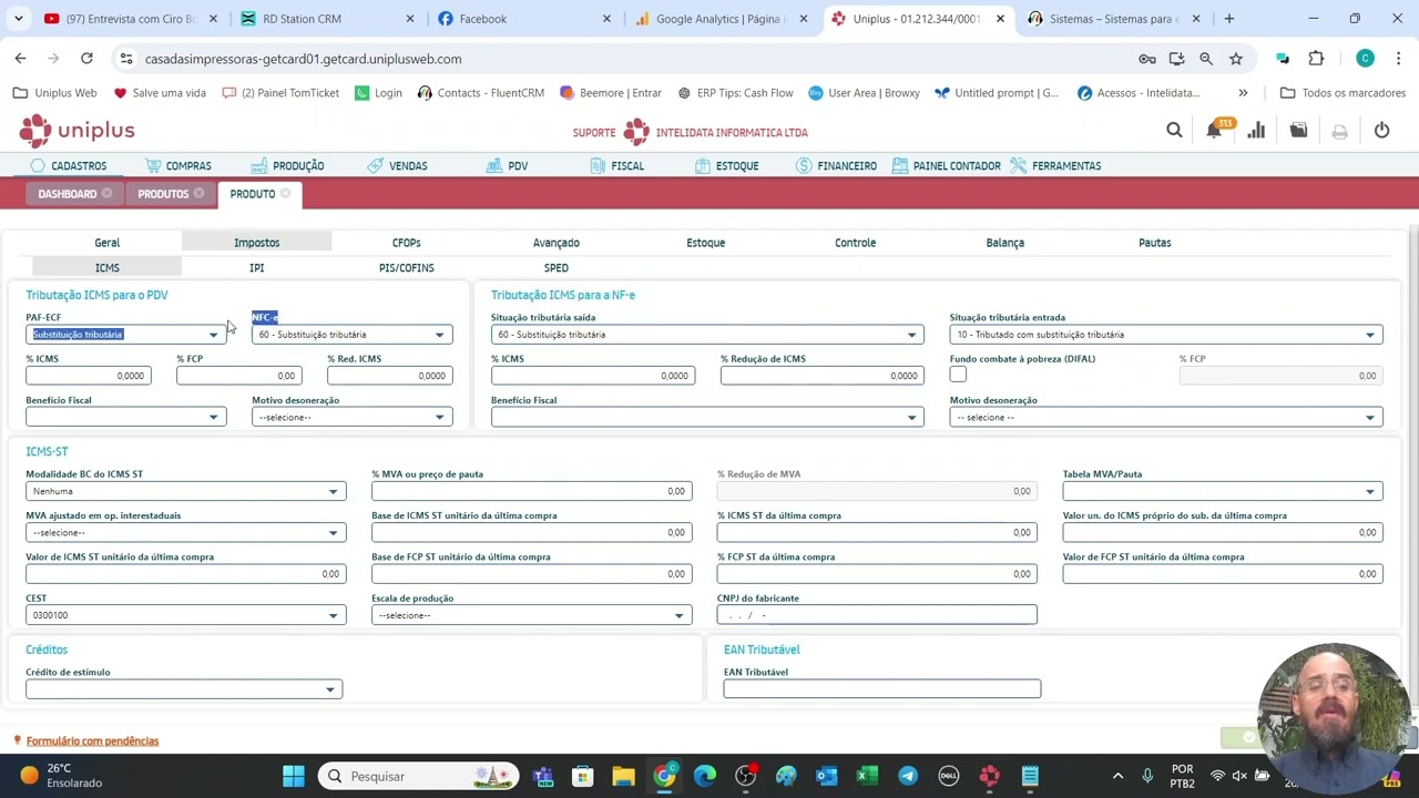 Sistema Uniplus web. Cadastro de produtos na retaguada em nuvem e carga de PDV com base local.