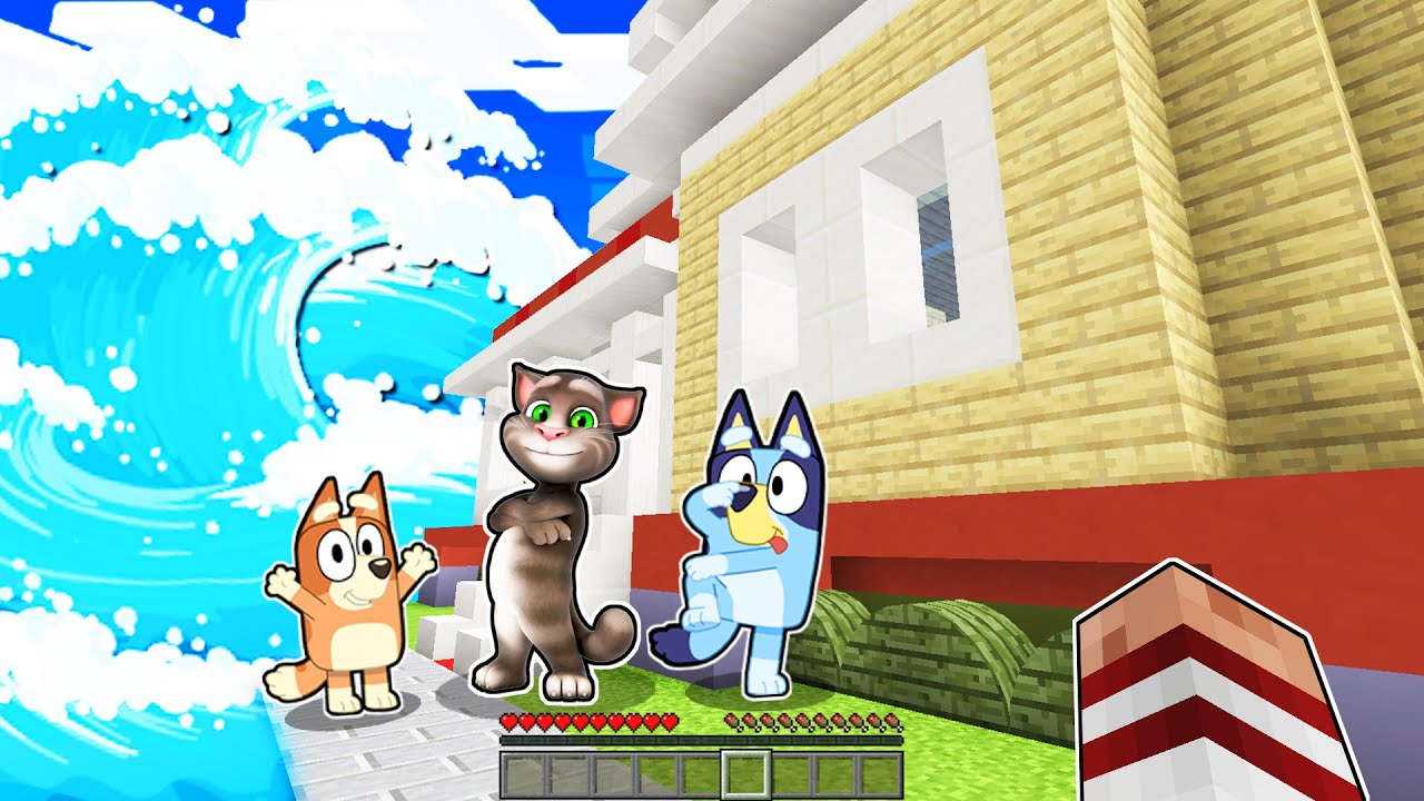 BLUEY, BINGO Y TALKING TOM SOBREVIVEN A UN TSUNAMI EN MINECRAFT