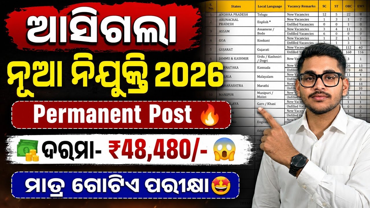 ଆସିଗଲା ଏକ ନୂଆ ନିଯୁକ୍ତି 2026 | Both Male & Female | Salary- ₹48,480/- | Permanent Post | Apply Online