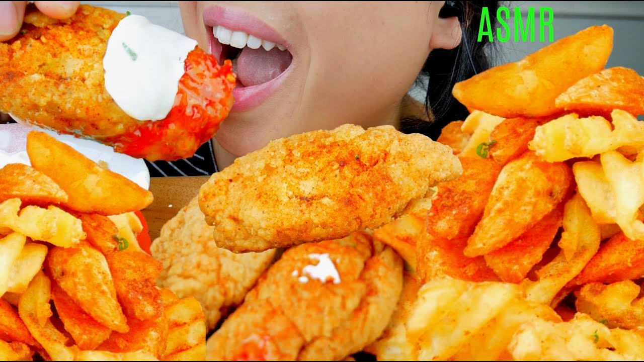ASMR Fried Chicken Steak Fries♥︎ Sweet Chili & Sour Cream ♥︎ 먹방 No Talking suellASMR