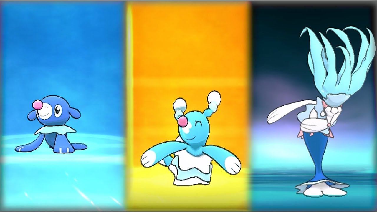 Popplio evolves into Brionne and then into Primarina in Pokémon Ultra Moon