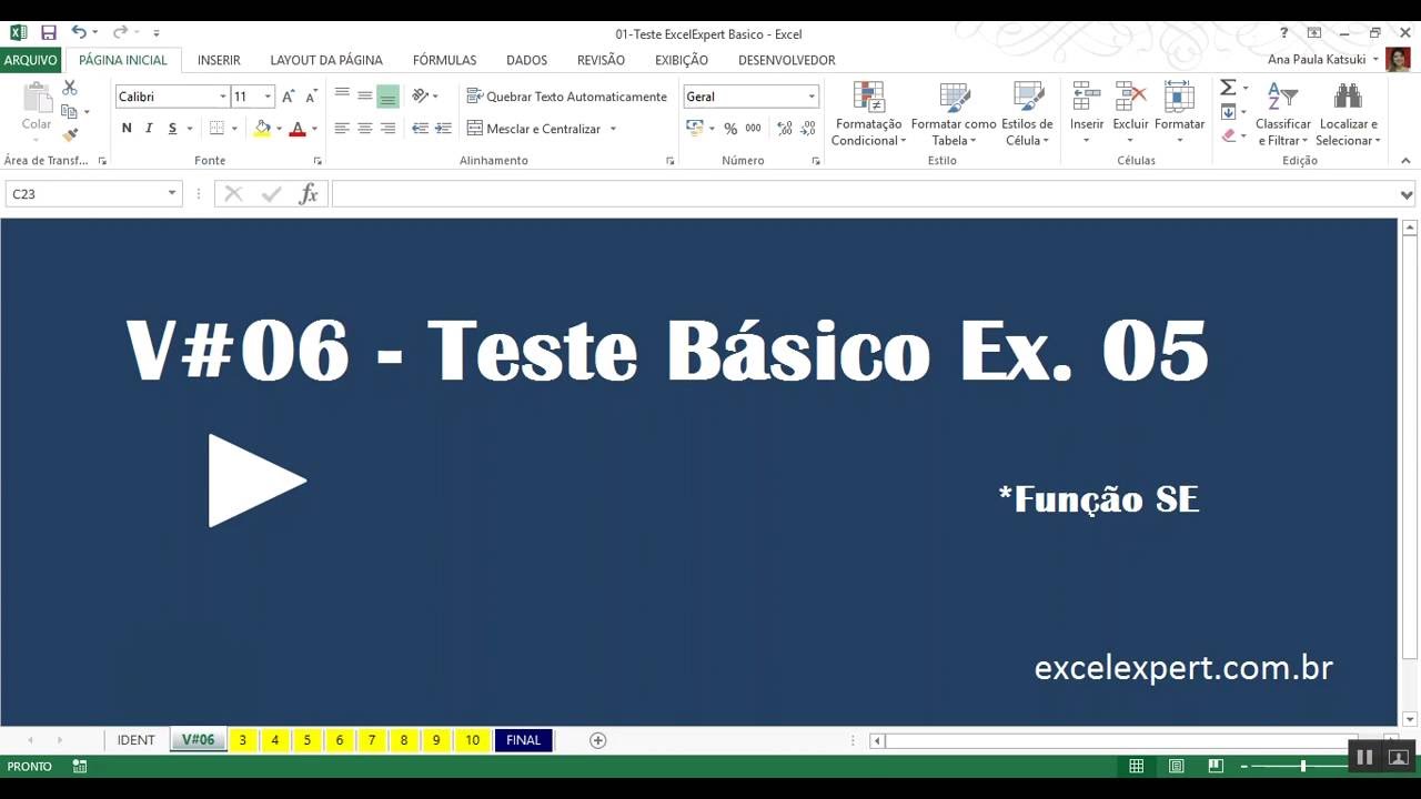 V#06 - Teste Básico Ex.05 - Função SE - ExcelExpert