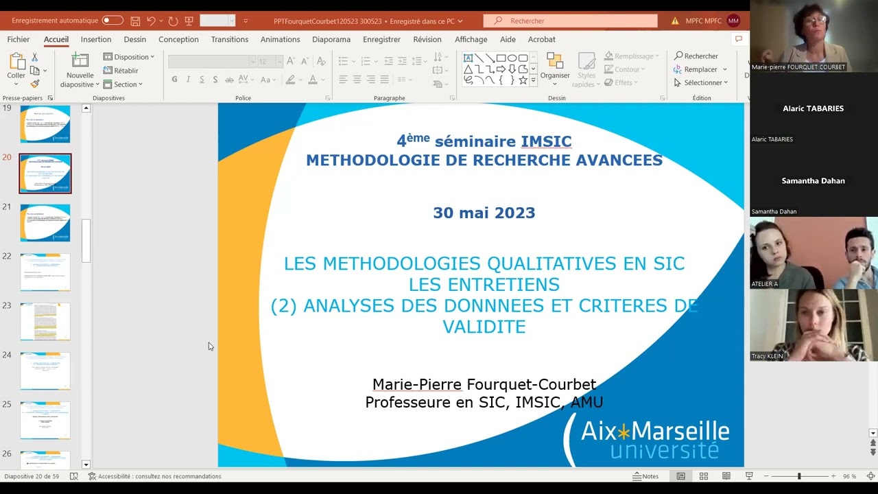 Méthodologies de recherches qualitatives : les entretiens (2) | Marie-Pierre Fourquet-Courbet