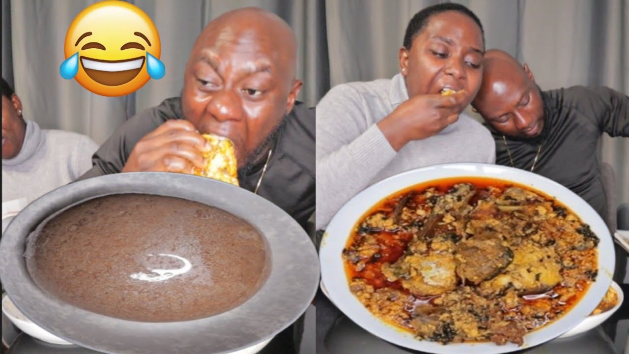 Find the paper to eat hilarious food challenge | African food mukbang challenge fufu and egusi soup