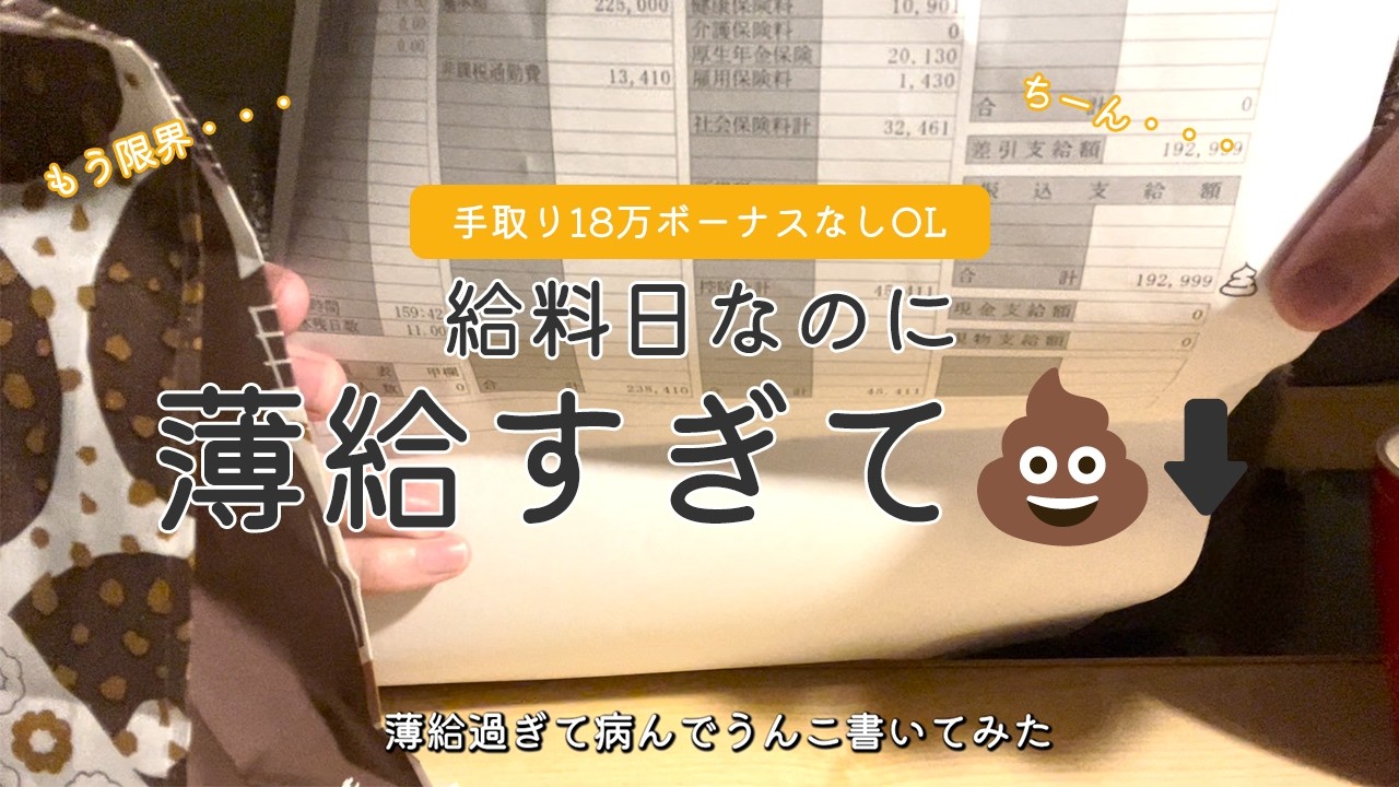 【手取り18万ボーナスなしOL】給料日なのに薄給すぎて💩⬇