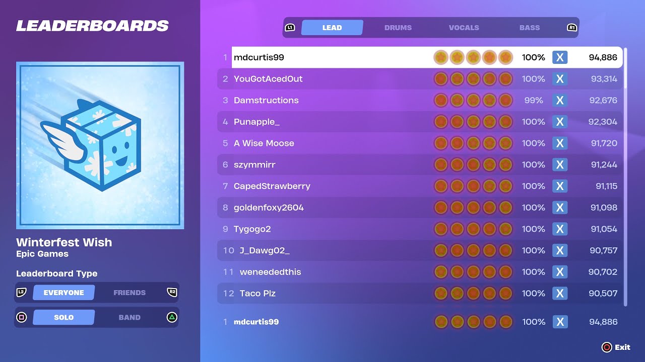 [Fortnite Festival S1] Winterfest Wish Expert Lead 100% FC World Record