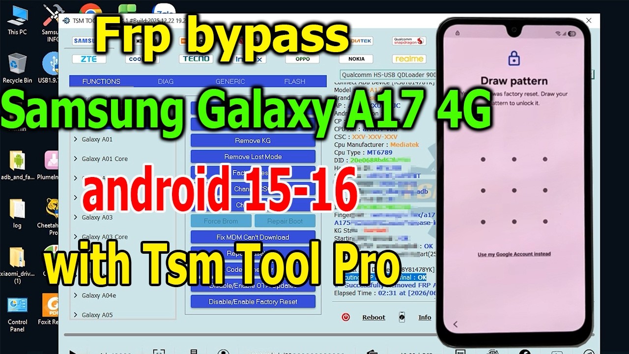 FRP Bypass Google Account Lock Samsung Galaxy A17 4G android 15-16 with Tsm Tool Pro