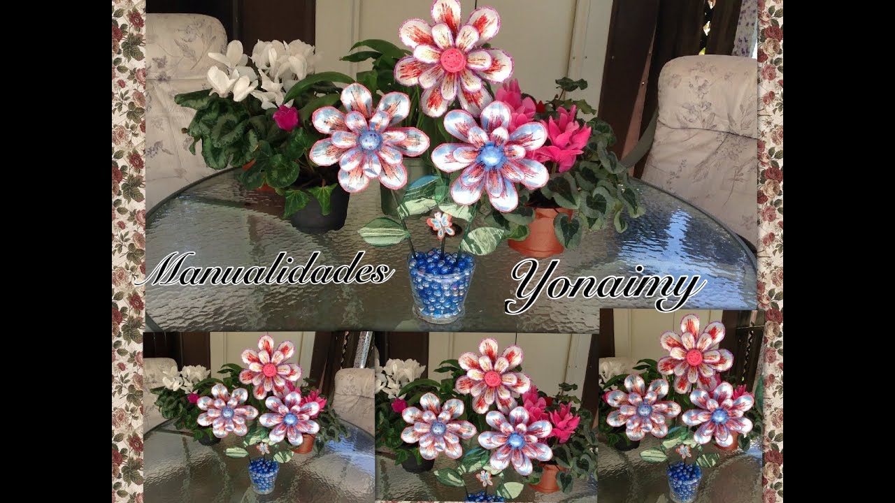 FLORES GRANDES HECHAS CON BOTELLAS RECICLADAS
