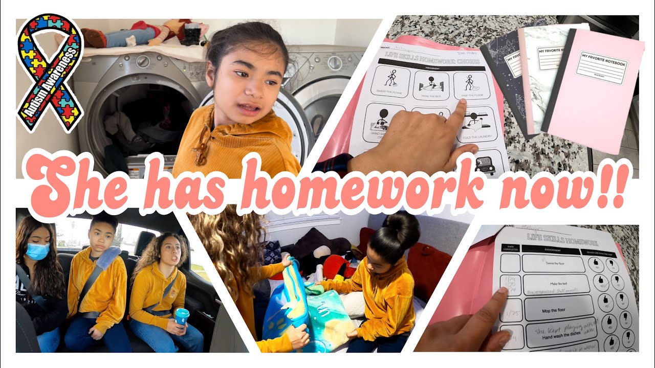 Autistic non verbal girl has homework now! **chores for homework** Autism life with Ashy