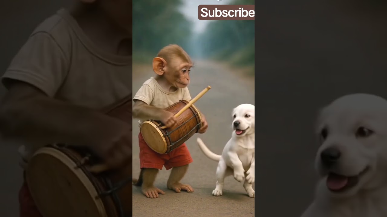 baby monkey 🐒 drops the best 🥁 baby puppy brings the moves 💃#monkey #baby #shorts #viral #ai