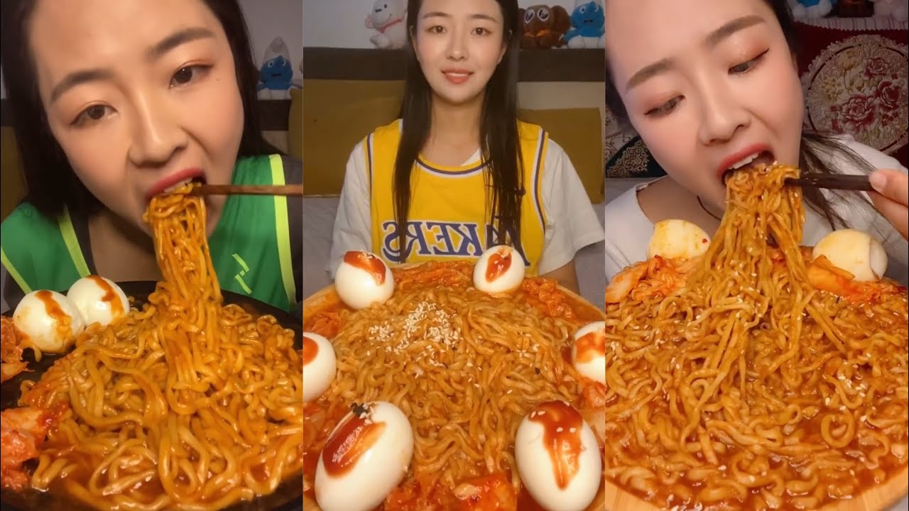 MUKBANG 먹방 EATING SPICY NOODLES and SOFT BOIL EGGS chewy sounds | ASMR | chinese foods 辣面鸡蛋