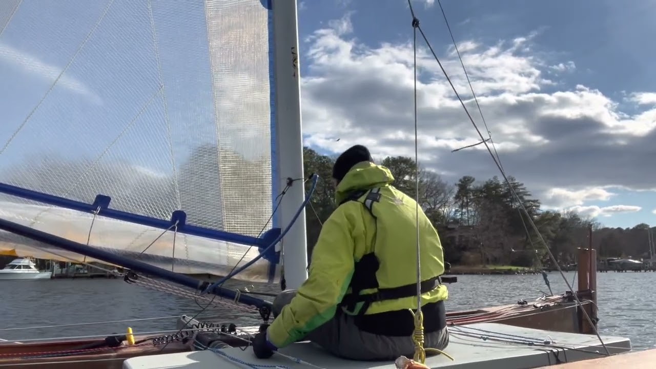 Crazy Proa Project. Winter sailing. View from the boat.