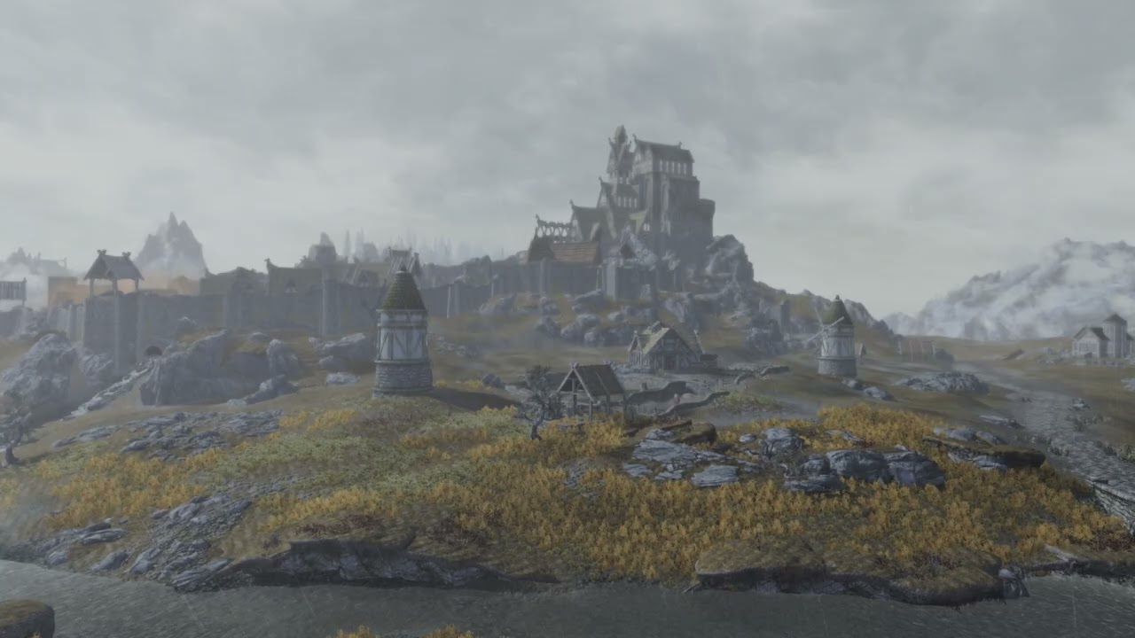 Skyrim Ambience 4K | Overlooking Whiterun in the Rain and Thunder