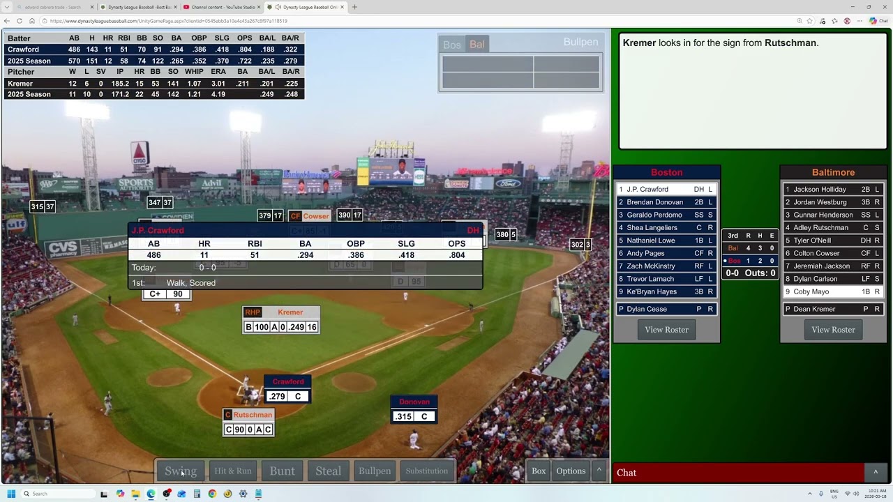 Game 126 Baltimore Orioles @ Boston Mob, MLB vs Me 2025 Dynasty League Baseball Replay