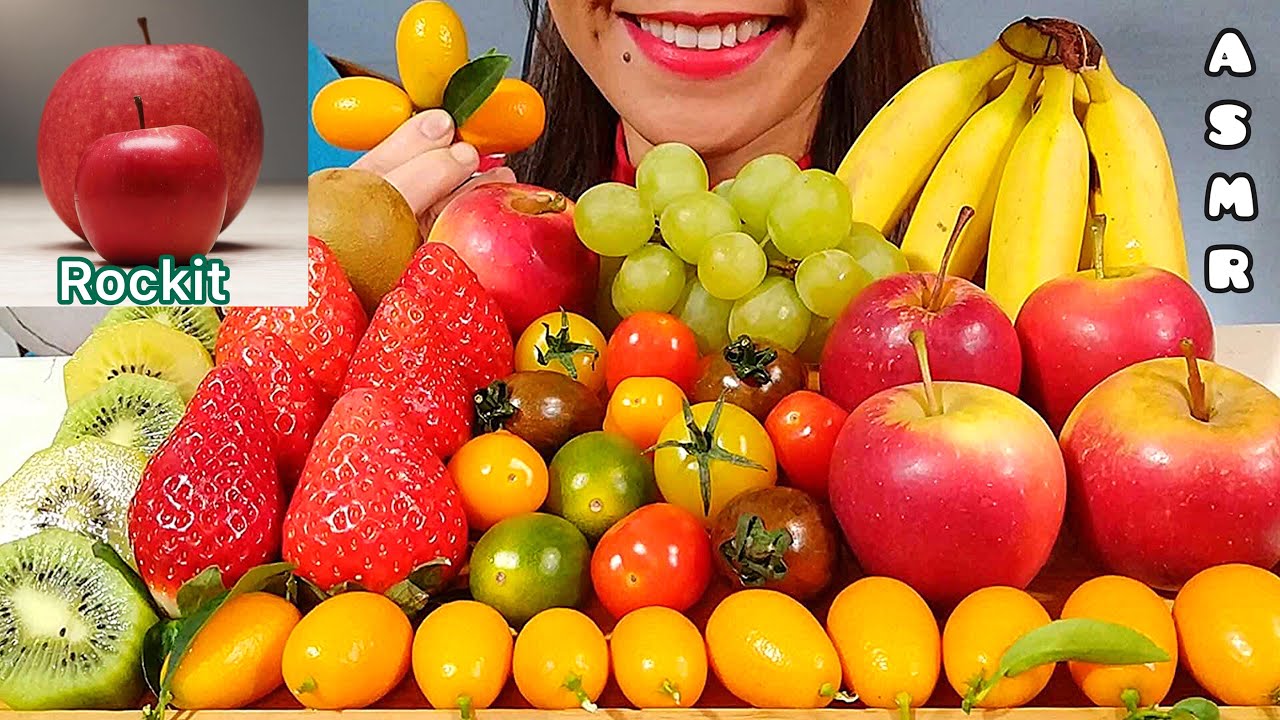 EATING THE WORLD'S SMALLEST APPLE (ROCKIT) & FRESH FRUIT PLATTER ASMR  먹방 Real Sounds