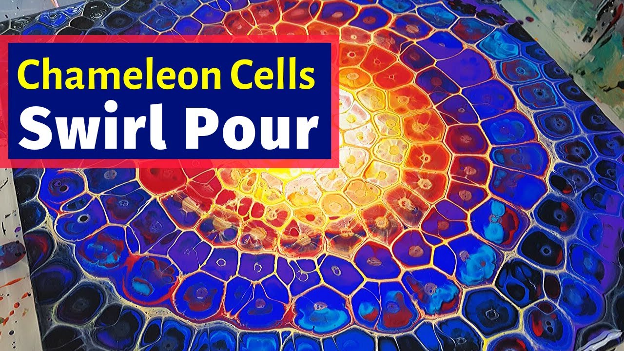 Chameleon Cells Swirl Pour - with BLACK!😎 Galaxy or Tie-Dye effect! Acrylic Pour Painting Technique