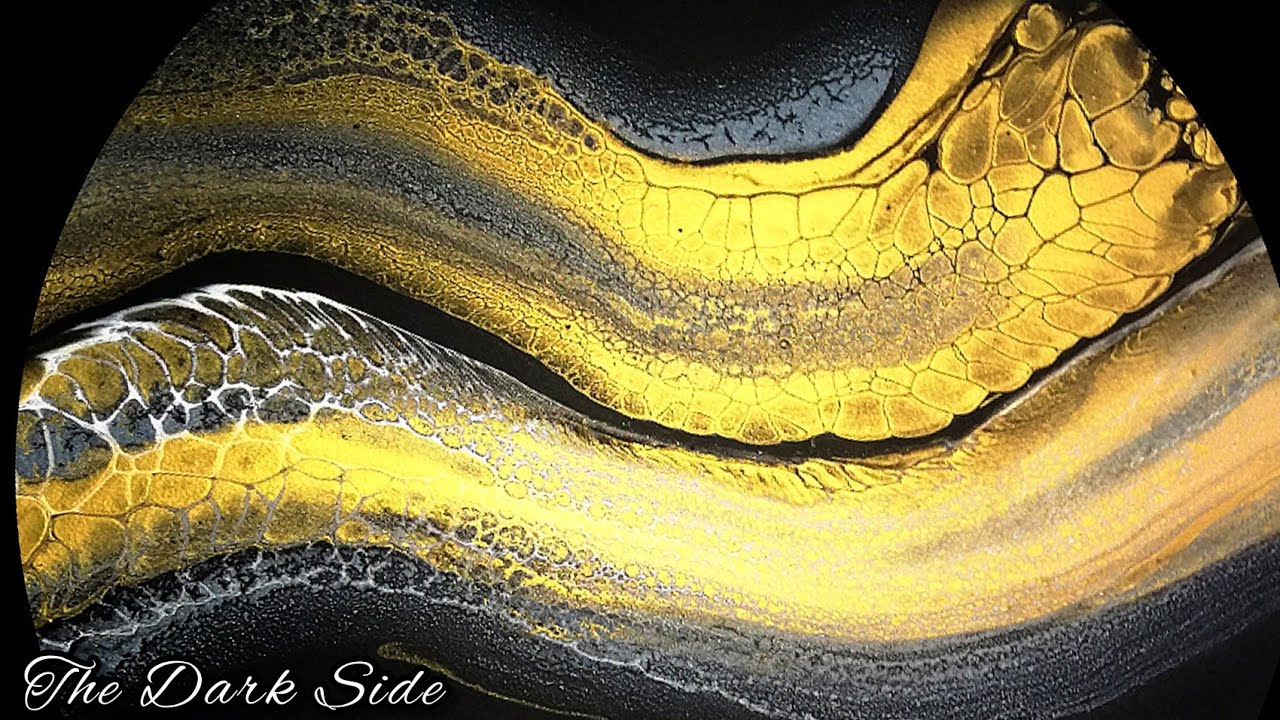 #99 Golden NEGATIVE Space Bloom SWIPE Black Background / CELLS & LACING / Easy ACRYLIC PAINT Pouring