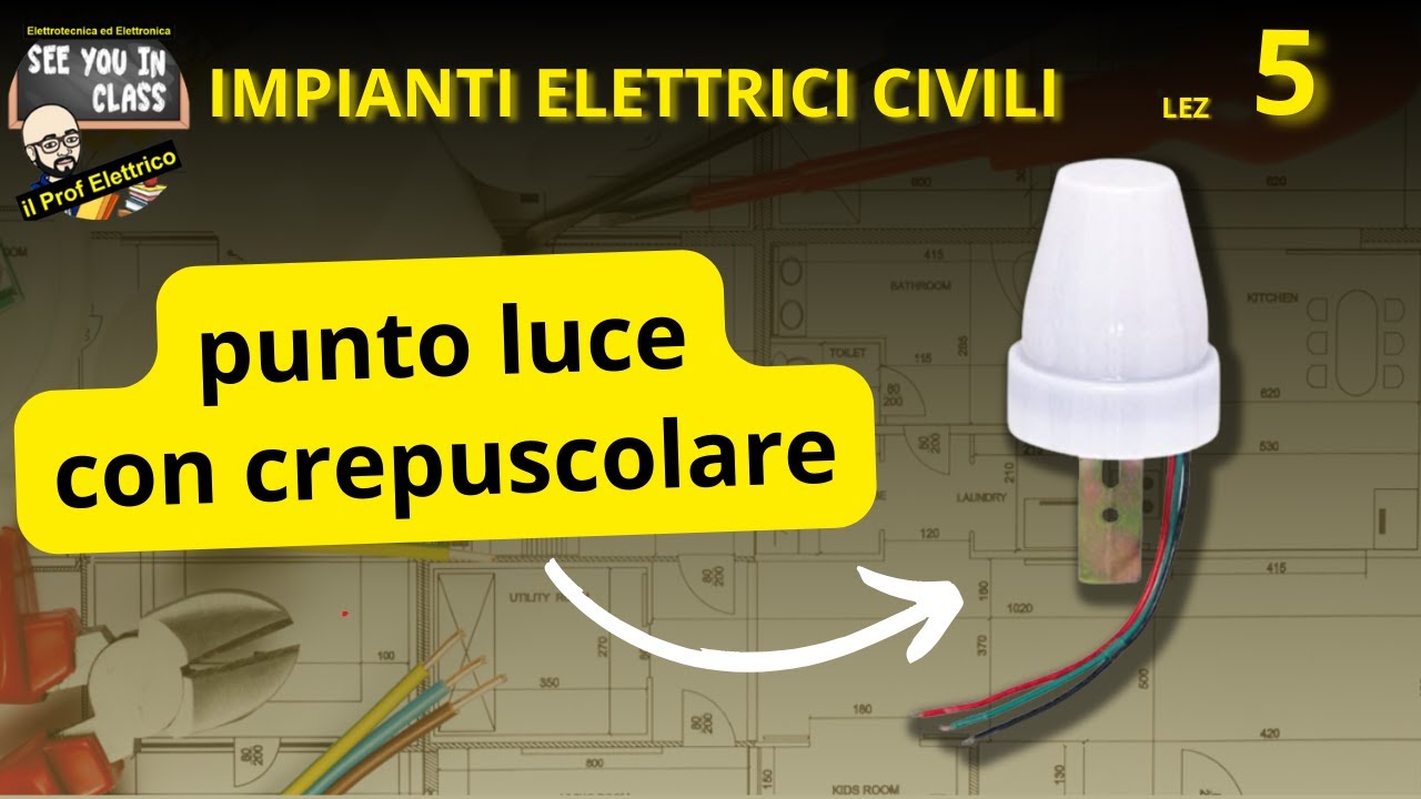 5-Punto luce con interruttore crepuscolare, schema di cablaggio e di montaggio.