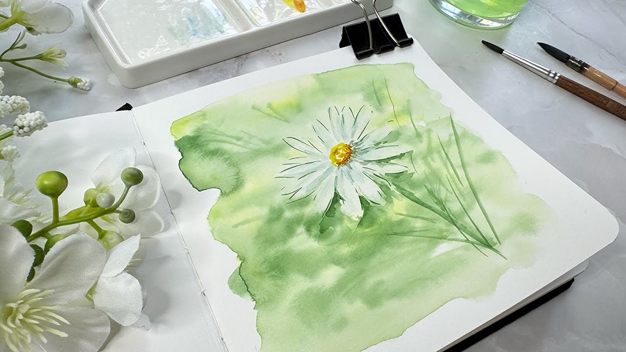 Watercolor Chamomile in Sketchbook 🌿 - Peaceful Painting Moment