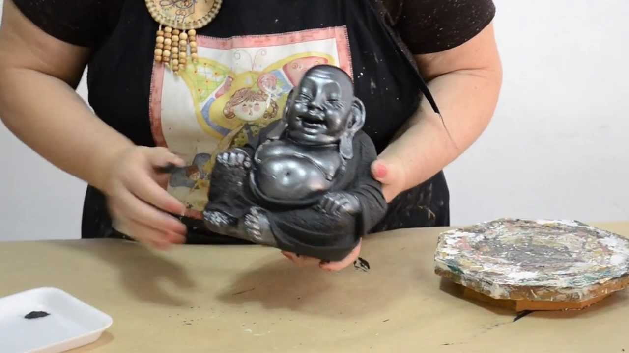 Metalização em gesso, artesanato com Buda de Gesso. Sandra Rossi Ciargesso