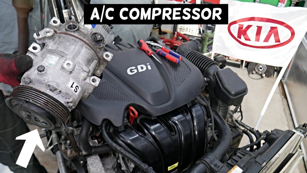 KIA OPTIMA AC COMPRESSOR REPLACEMENT REMOVAL LOCATION, AC NOT WORKING FIX