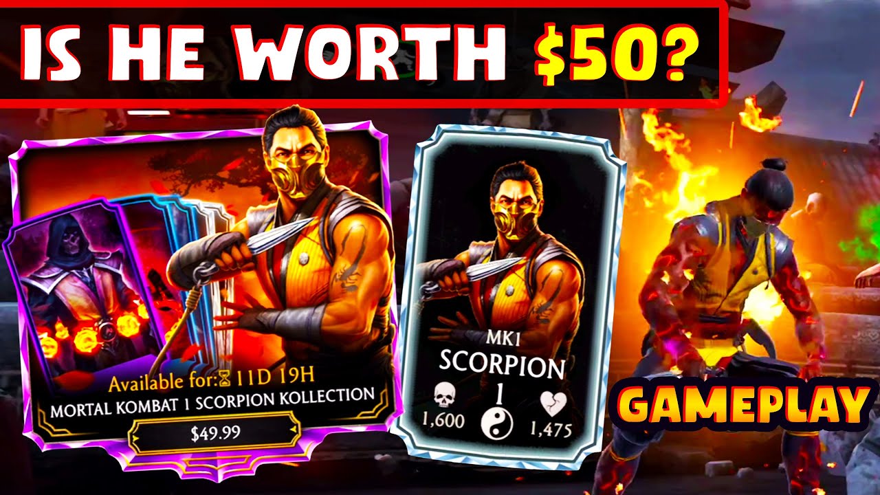 MK Mobile. I Bought MK1 Scorpion So You Don't Have To! Gameplay + Review. BUGGED COMBO? Worth It?