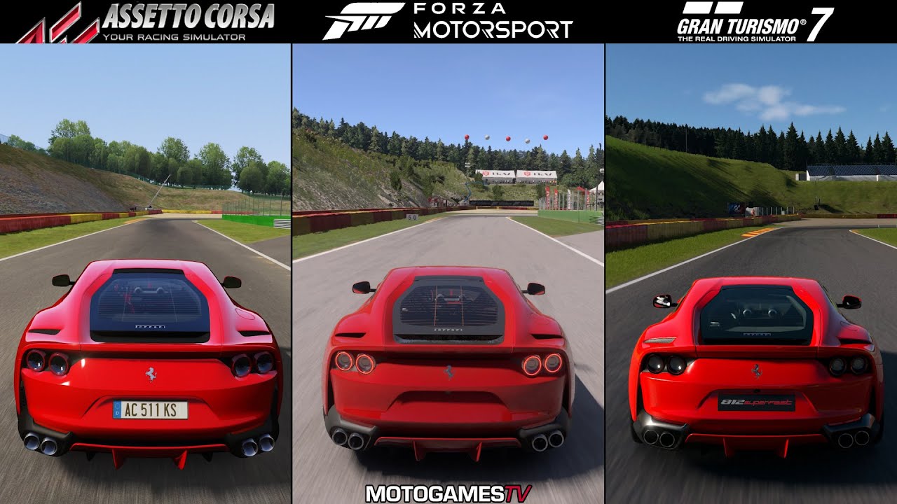 Assetto Corsa vs Forza Motorsport (2023) vs Gran Turismo 7 - Ferrari 812 Superfast at SPA
