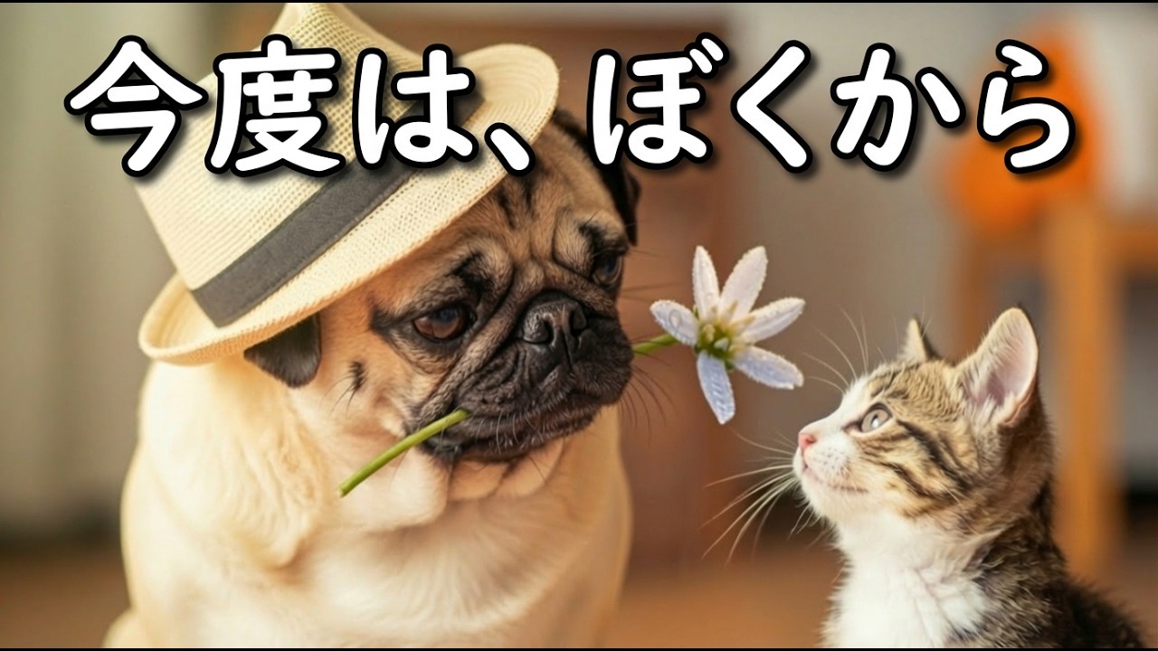 ソラが拾った小さな花｜パグおじちゃんへのプレゼント