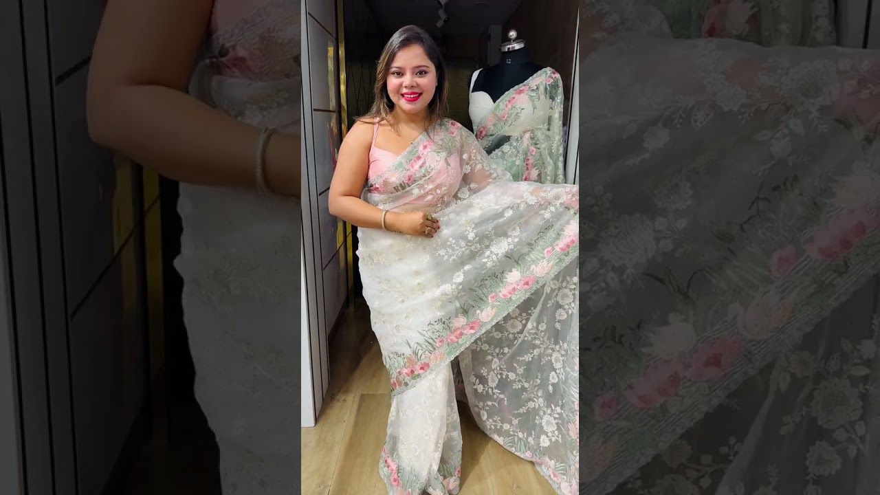 Offer price Rs 3995🌸 Book @ 7003784526🌸Georgette tissue organza sareee resham pitta zari #gulmohar 