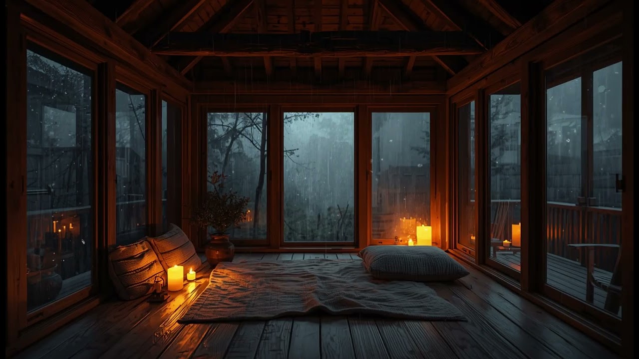 Peaceful Rainy Cabin | Candlelight and Piano Music for 3 Hours of Calm & Relaxation