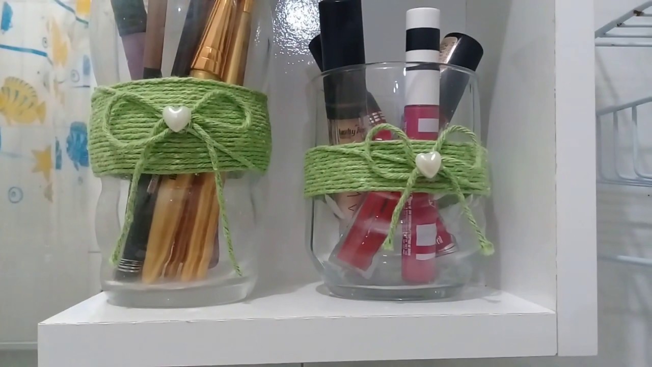 COPO DE VIDRO DECORADOS COM BARBANTE- PORTA PINCEL