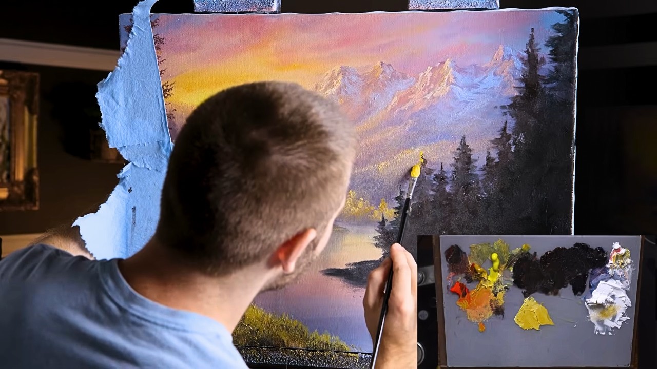 Golden Sunset over the Mountains - Kevin Hill Oil Painting