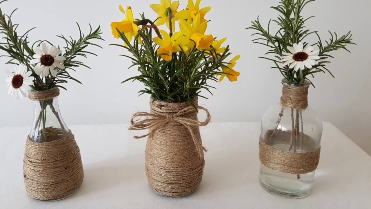 Easy How To Make a Rustic Vase Using Recycled Jam Jar Glass, Glue and Twine | Simple Homemade Craft