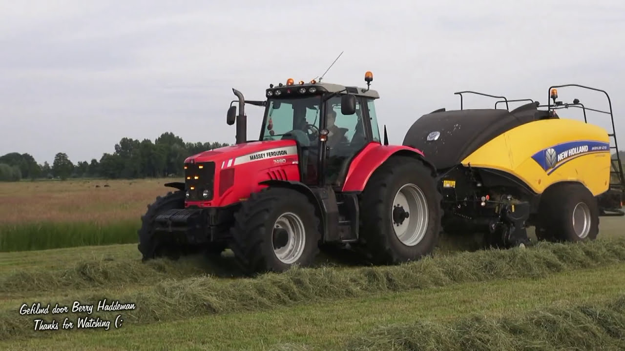 Gras persen - Massey Ferguson 7490 New Holland BigBaler 1270 CropCutter | Pressing bales