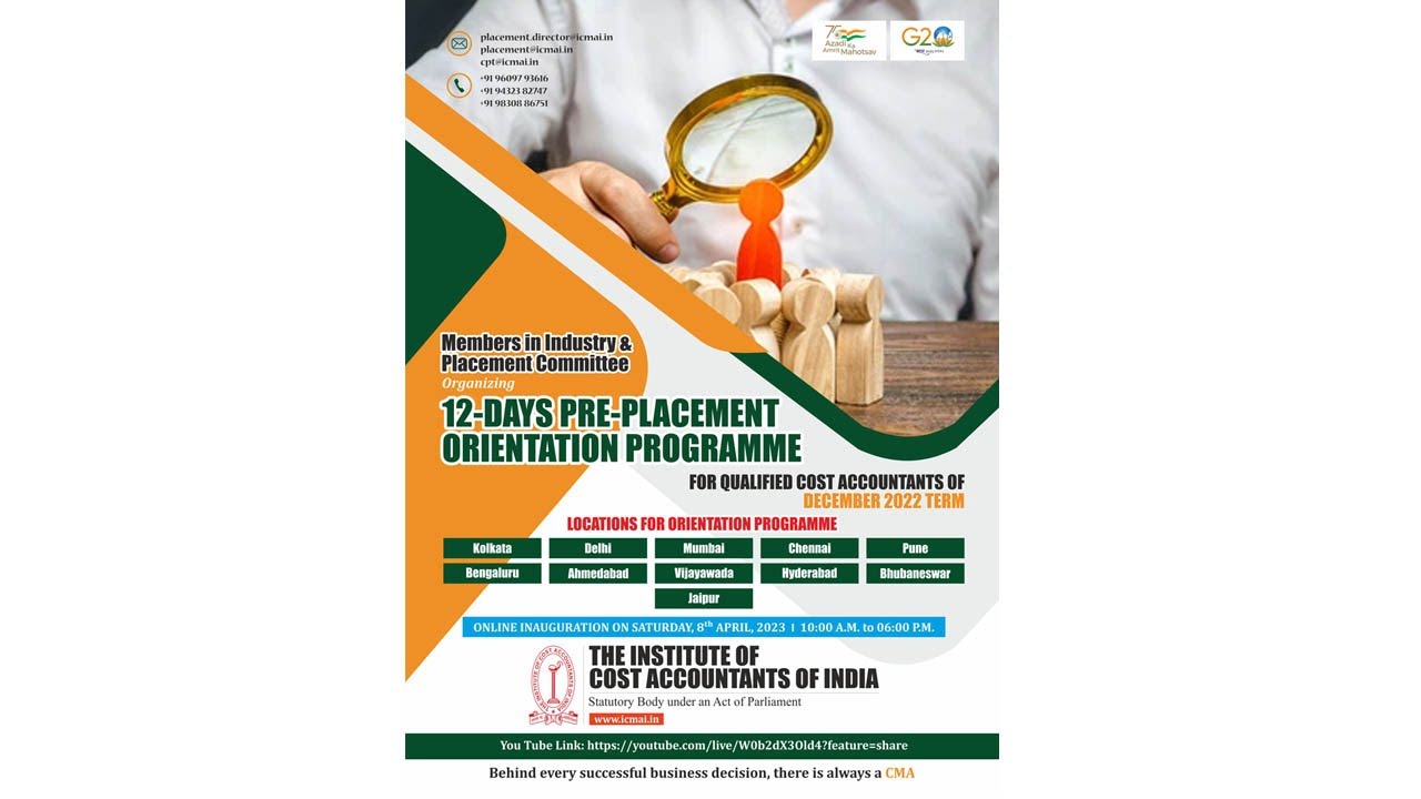 Inaugural Session of Pre-Placement Orientation Programme for CMA Qualified Candidates of December