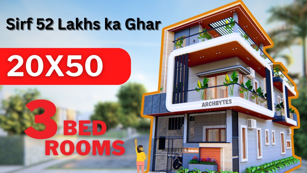 111 Gaj House Design 3D | 20x50 Feet | 3BHK | Walkthrough + Cost Details |Archbytes