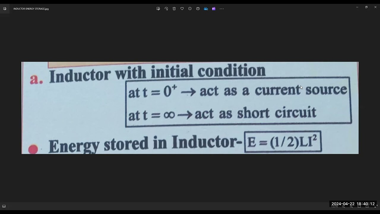 NETWORK THEORY | INDUCTOR INITIAL CONDITIONS |  ENERGY STORAGE IN INDUCTOR