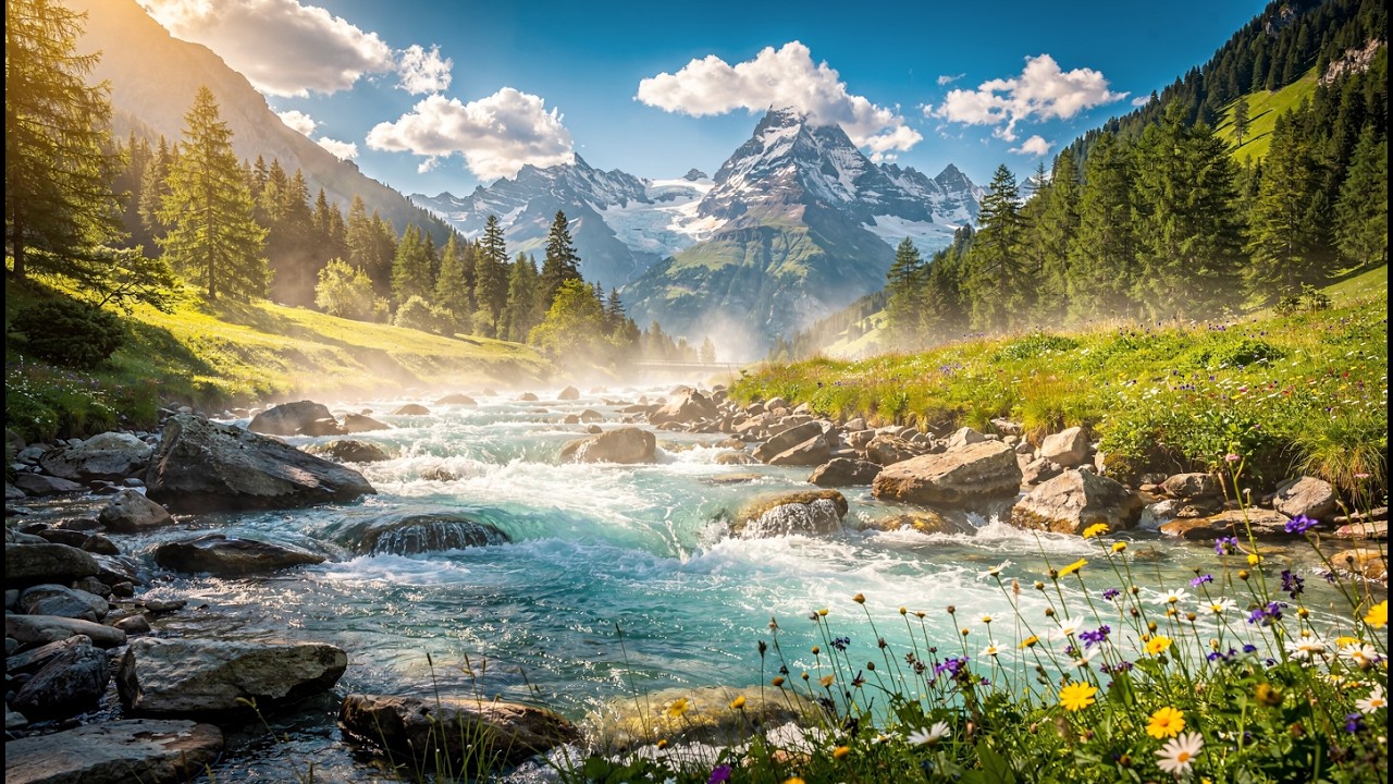 Crystal Alpine River in the Swiss Mountains 🌼 Relaxing Nature Sounds