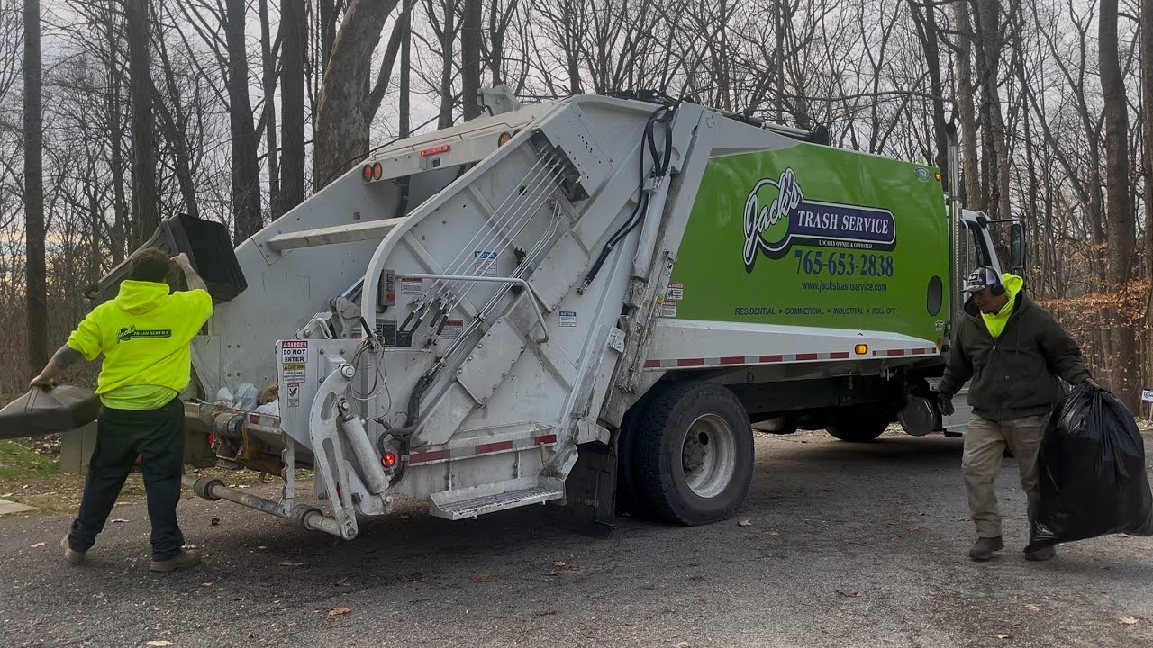 Super Fast! Jack's Trash Service 40 New Way Freightliner Mini Rear Loader on Route, in Action!