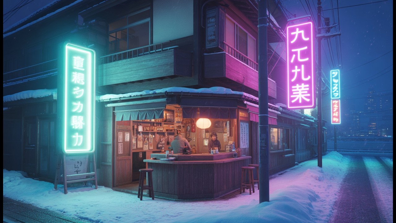 🎶Relaxing Lofi Music in Snowy Neon City | For Sleeping, Studying, & Relaxing🕯️