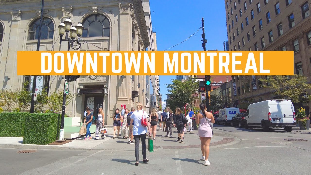 Montreal Downtown Walk in the Sunshine: Summer City Life 4K