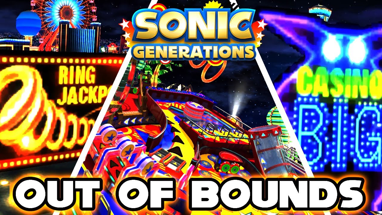 Исследование зоны Casino Night Zone за пределами игрового поля в Sonic Generations