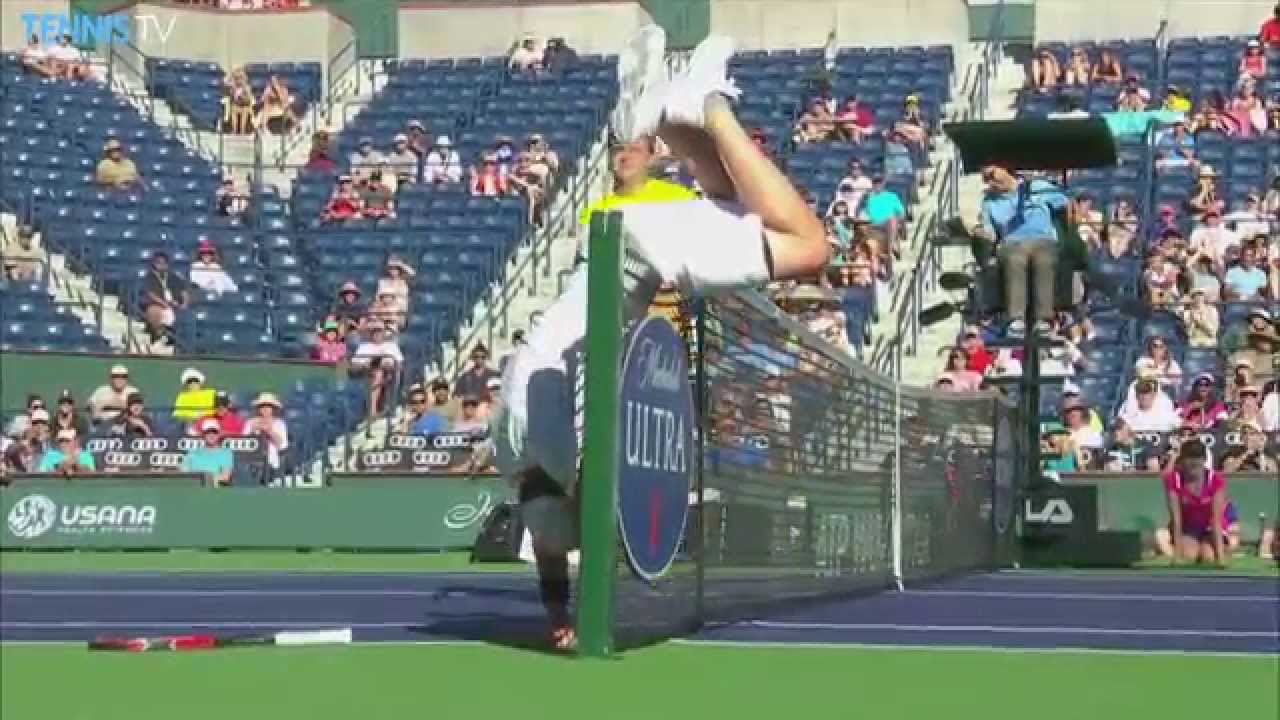 Mardy Fish Goes Over Net Indian Wells 2015; Ryan Harrison Helps