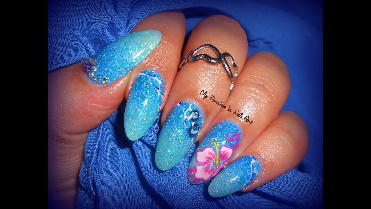 Tutorial glitter sfumati e ibisco in gel - glitter shade & hibiscus