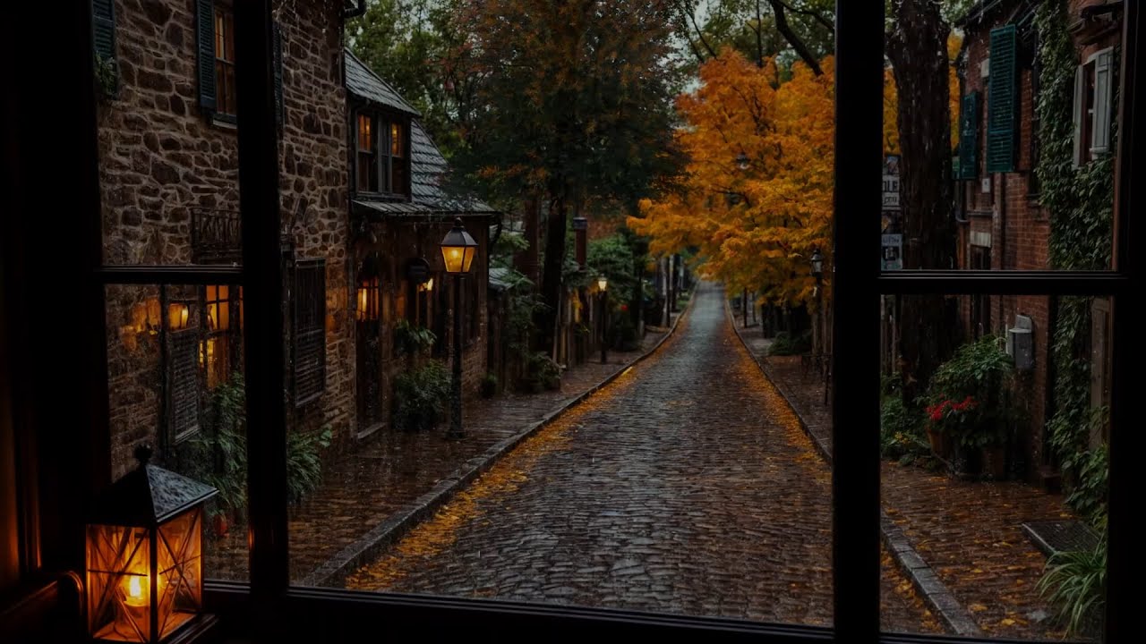 No Ads | 🌧️ Rainy Evening in Old Town &ndash; Autumn Window Ambience for Reading & Calm Mind
