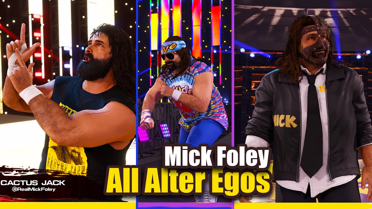 WWE 2K22 All Mick Foley Alter Ego Entrances | Cactus Jack, Dude Love & Mankind | 4K