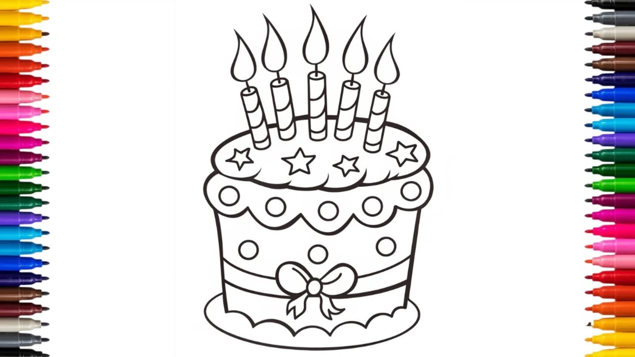 Easy and Cute Birthday Cake 🎂 Drawing Step by step for kids|| How to Draw a Cute Happy Birthday Cake
